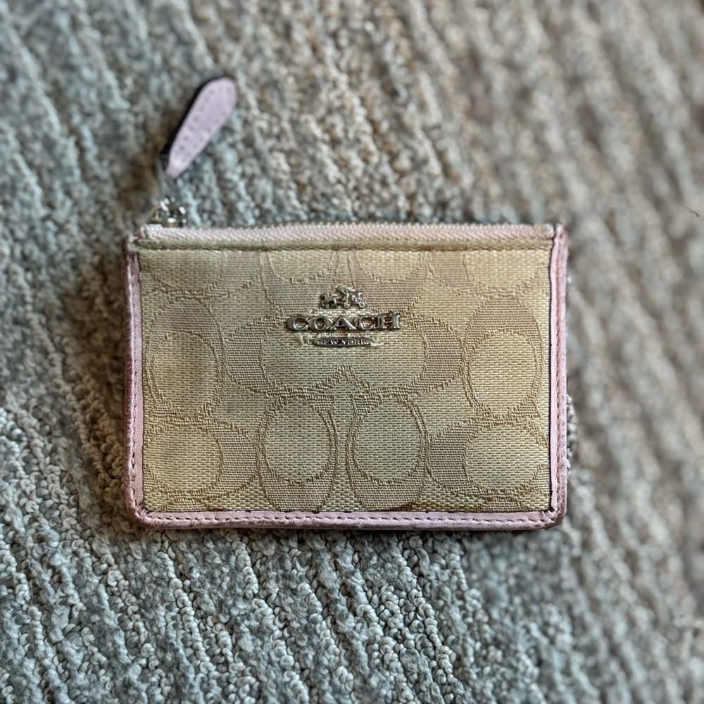 Coach Beige and Pink Mini Skinny Id Case